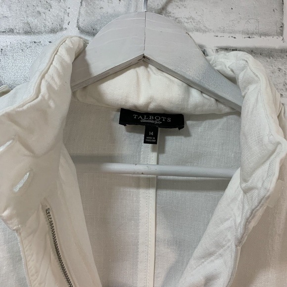 Talbots Women’s Grace Fit 100% Linen Full Zip Jacket w/Optional Hood Sz 14 White - Picture 10 of 16